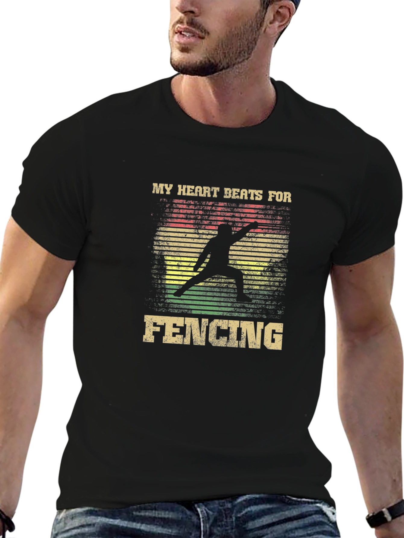 Fencing Heartbeat Graphic Tee - Black