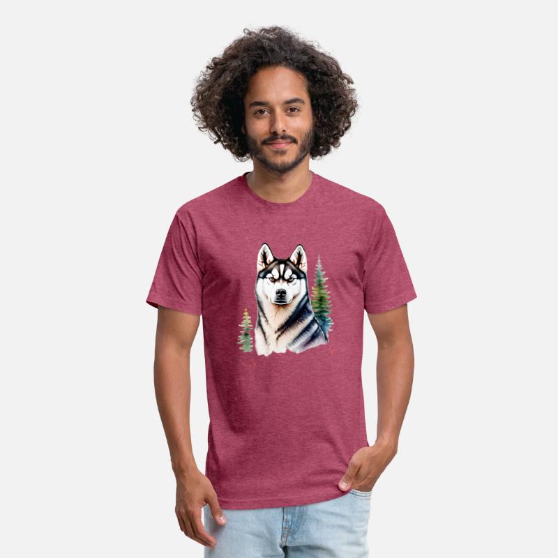 Beautiful Husky With Evergreen Trees Watercolor