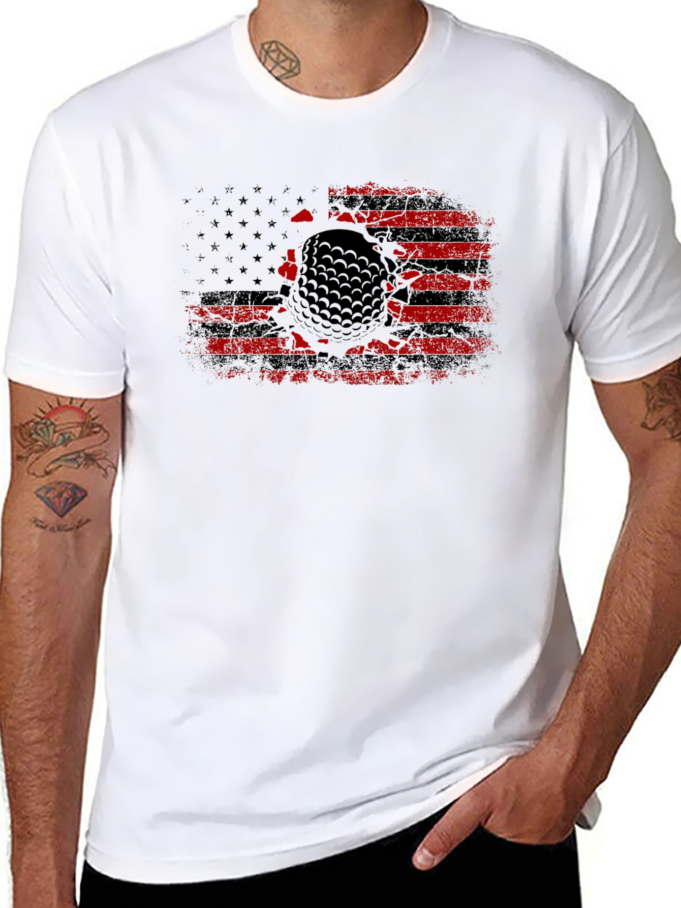 Golf Ball Flag Graphic Tee - Patriotic Style