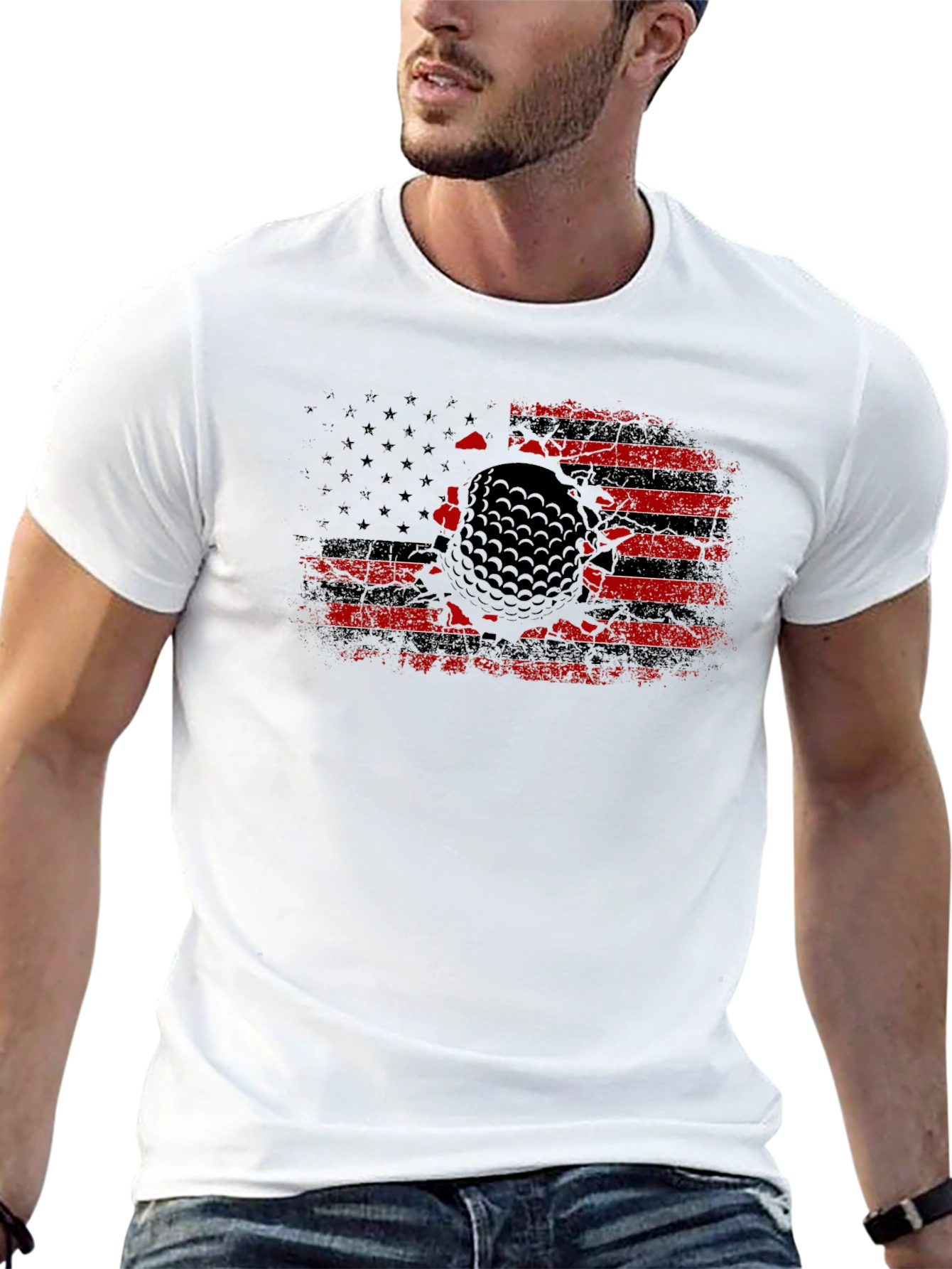 Golf Ball Flag Graphic Tee - Patriotic Style