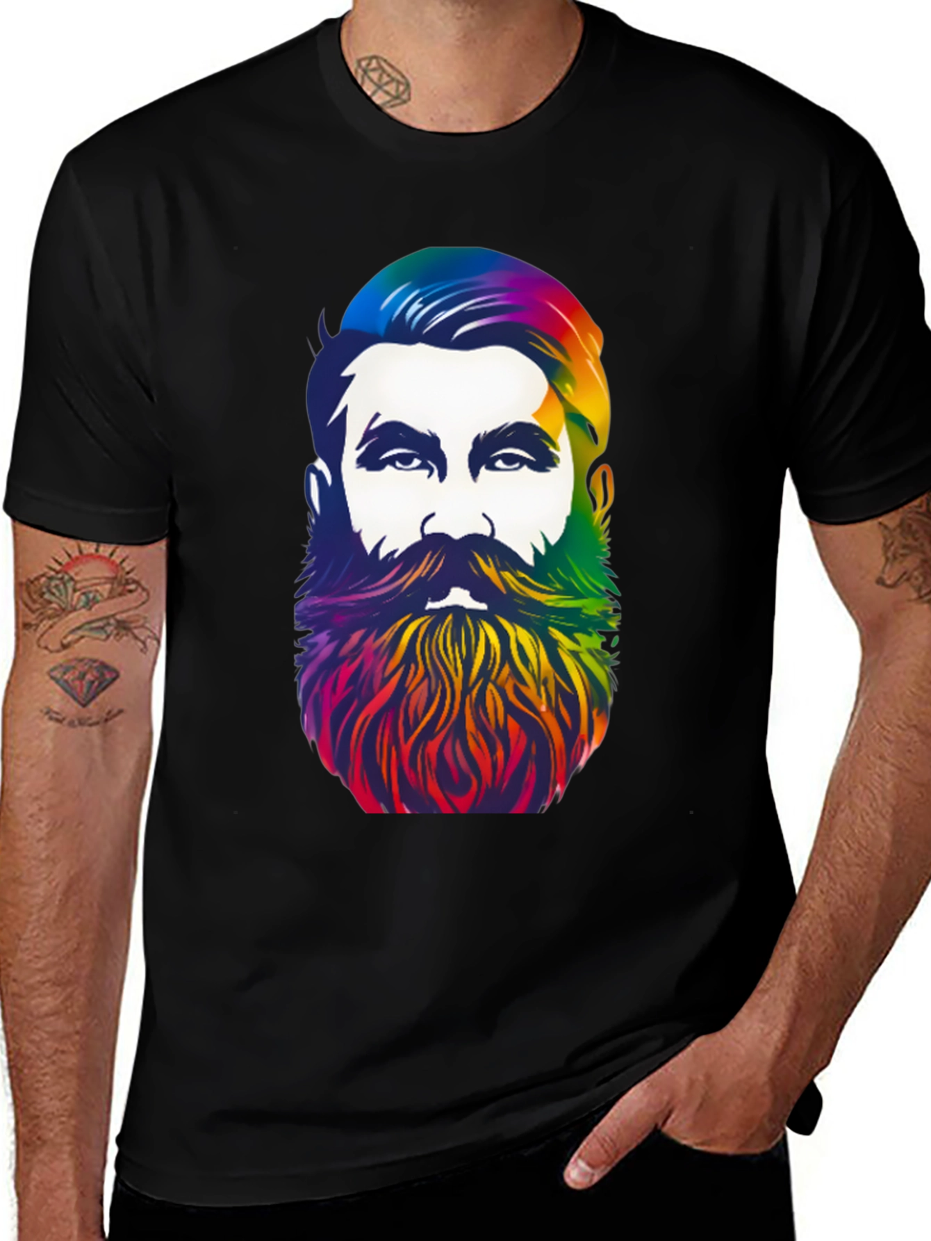 Rainbow Beard Graphic T-Shirt - Stylish Mens Tee