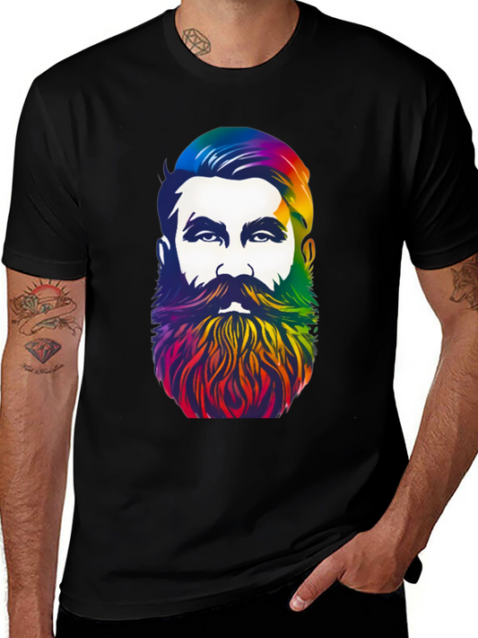 Rainbow Beard Graphic T-Shirt - Stylish Mens Tee