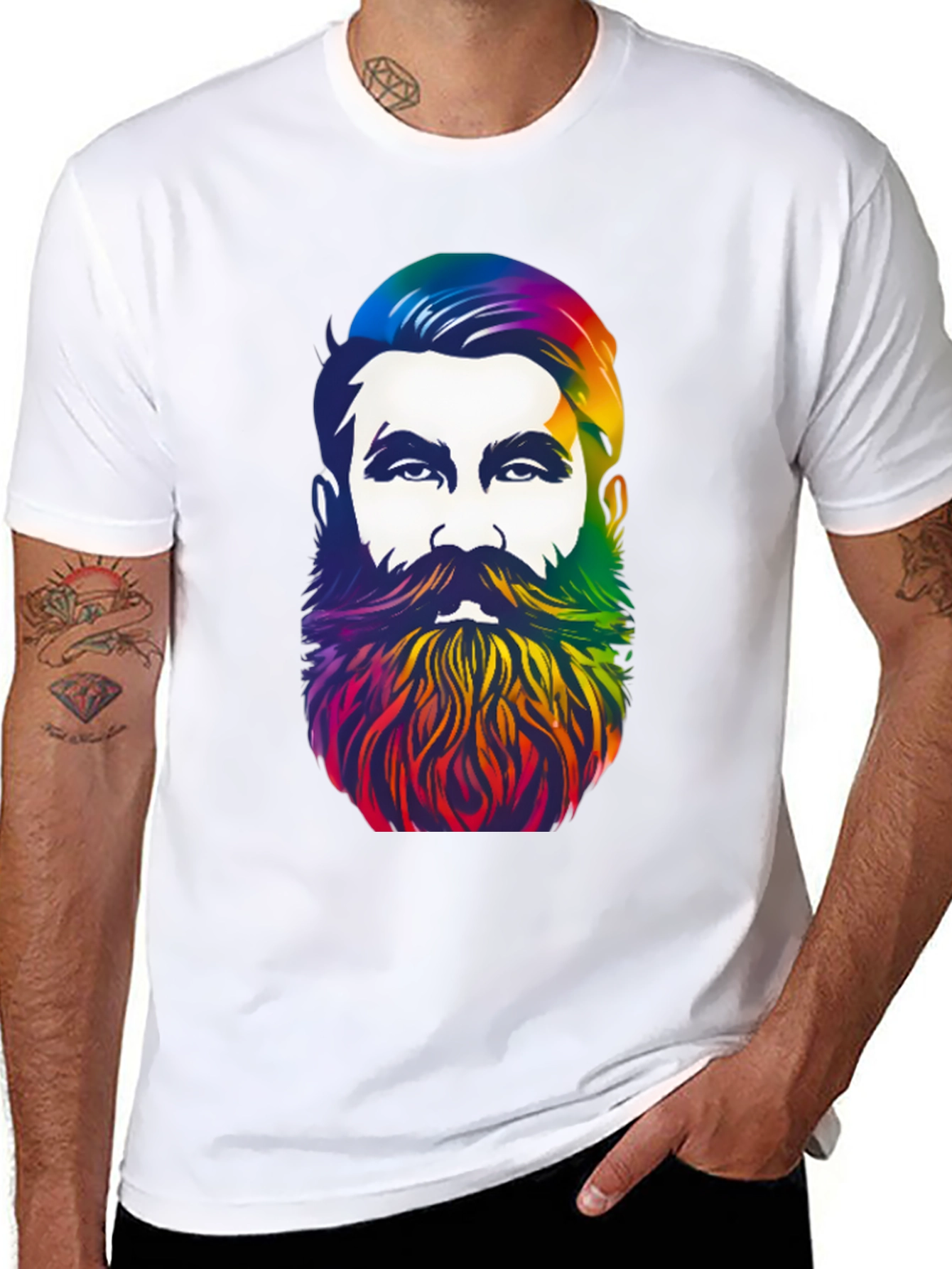 Rainbow Beard Graphic T-Shirt - Stylish Mens Tee