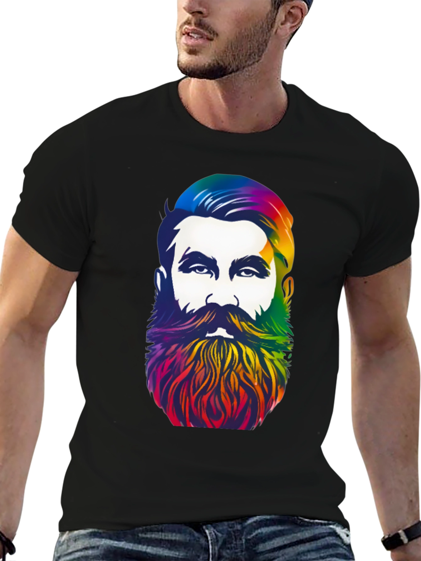 Rainbow Beard Graphic T-Shirt - Stylish Mens Tee