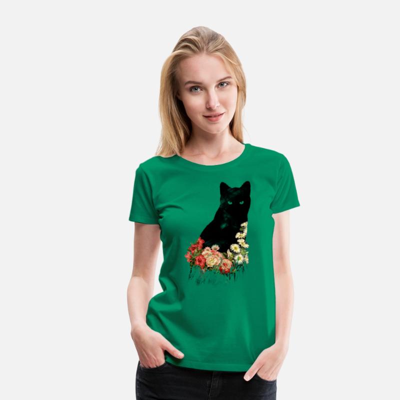 Black Cat Vintage Flower Good Luck