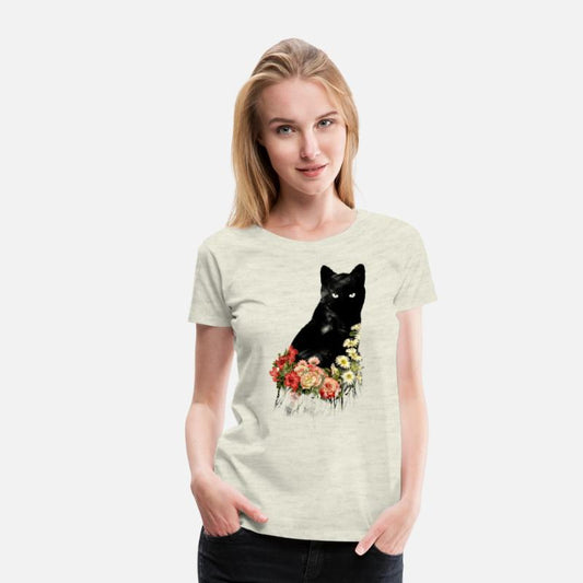 Black Cat Vintage Flower Good Luck