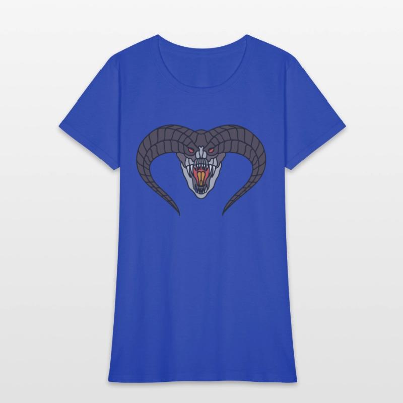 black Horned snake head with red eyes and fangs