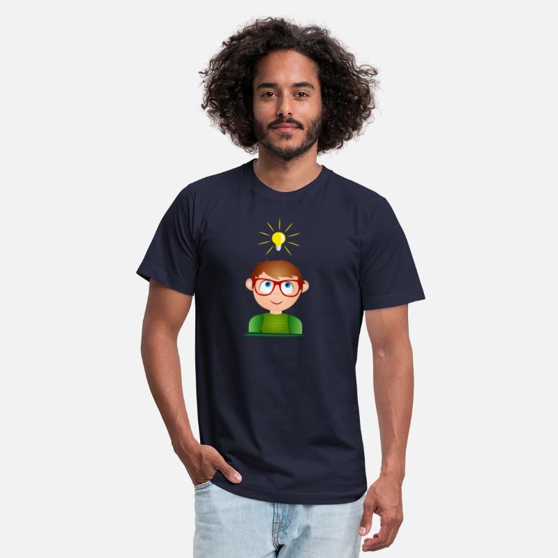 Boy with glasses and a glowing light bulb