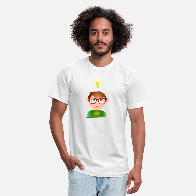 Boy with glasses and a glowing light bulb