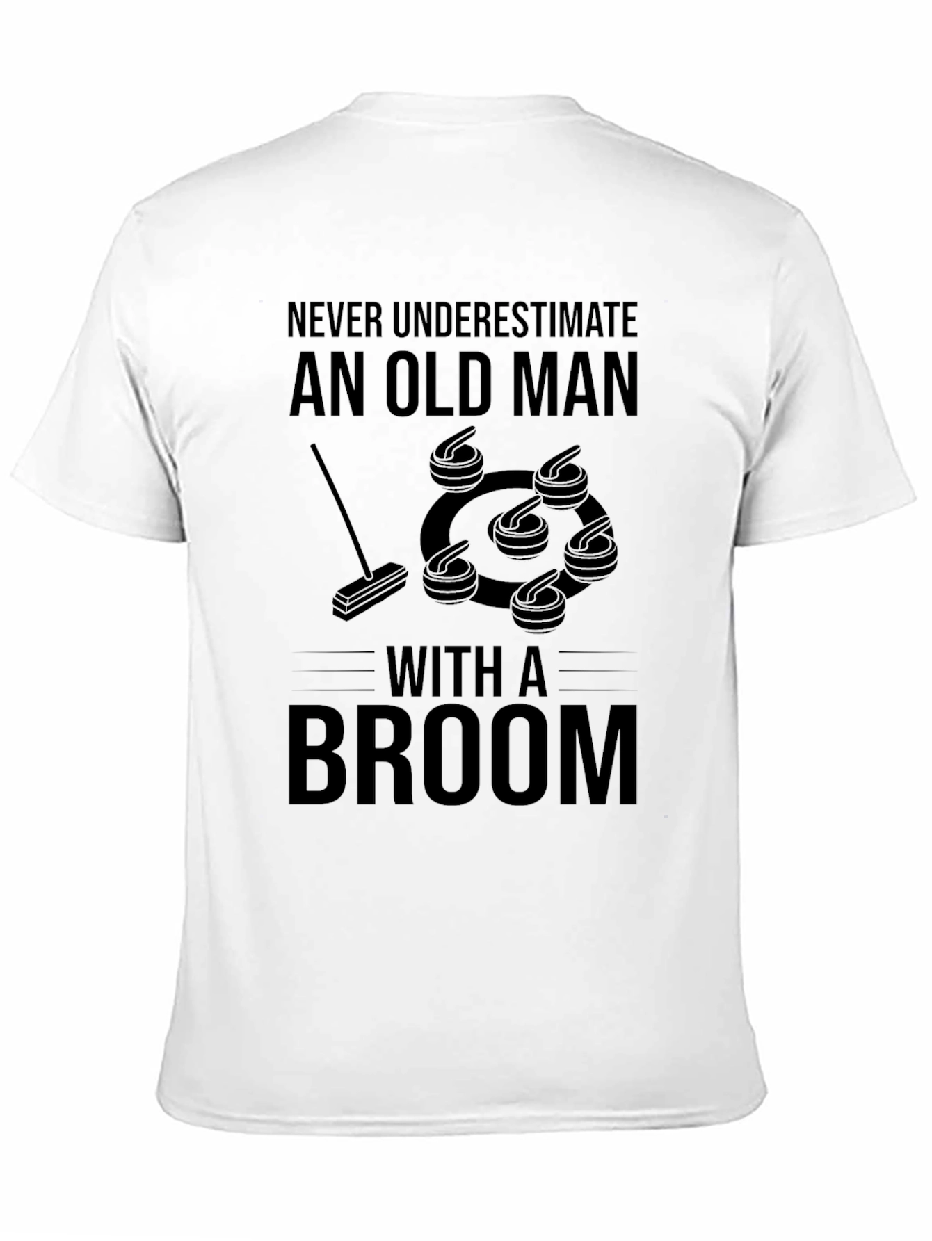 Never Underestimate Old Man with Broom Graphic Tee