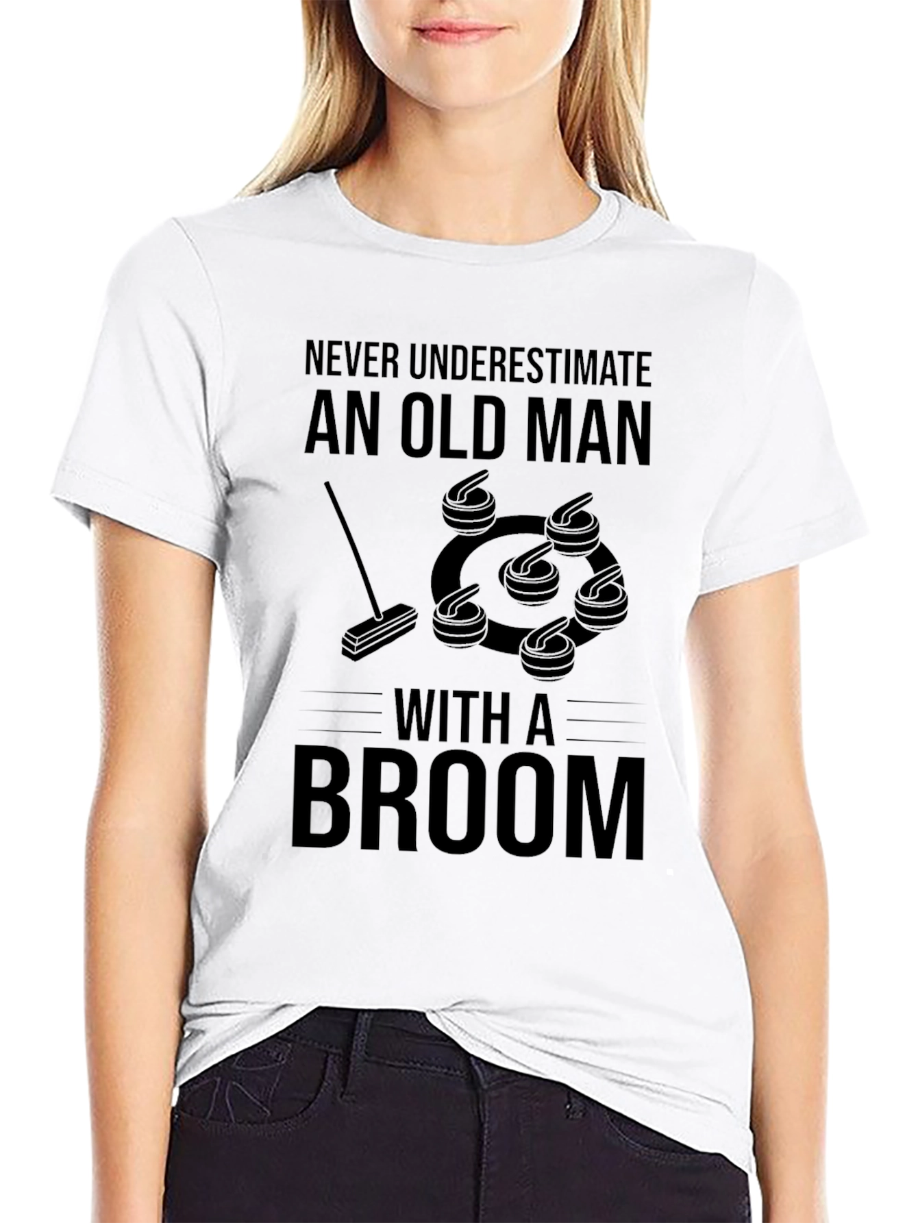 Never Underestimate Old Man with Broom Graphic Tee