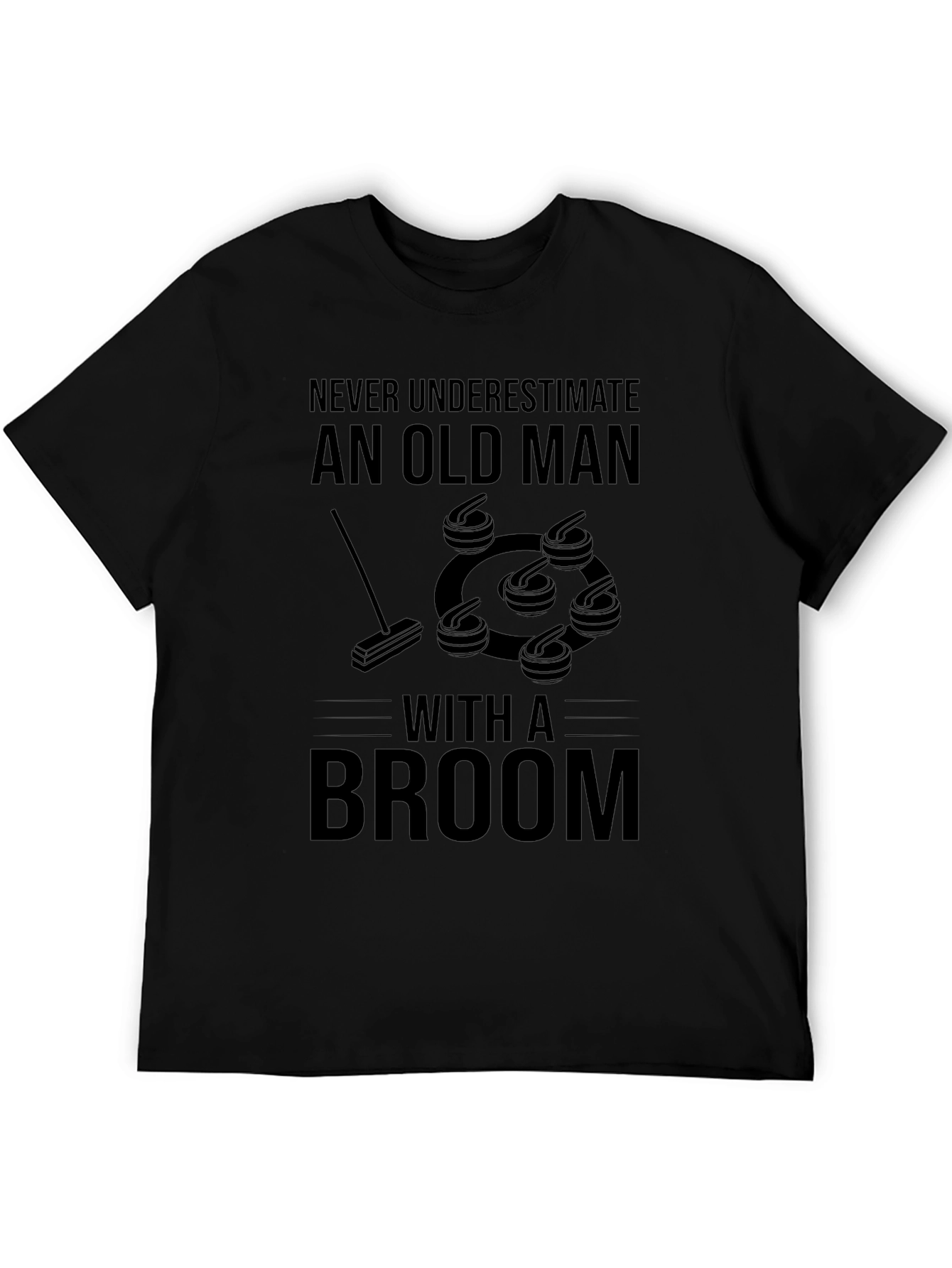 Never Underestimate Old Man with Broom Graphic Tee