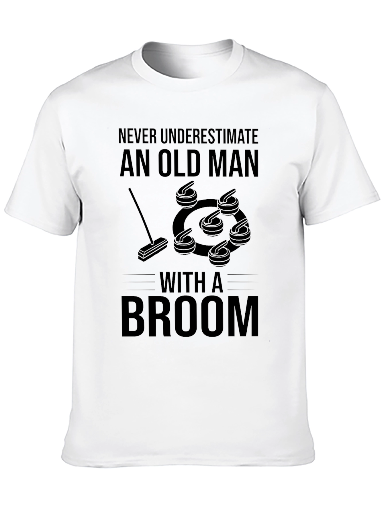 Never Underestimate Old Man with Broom Graphic Tee
