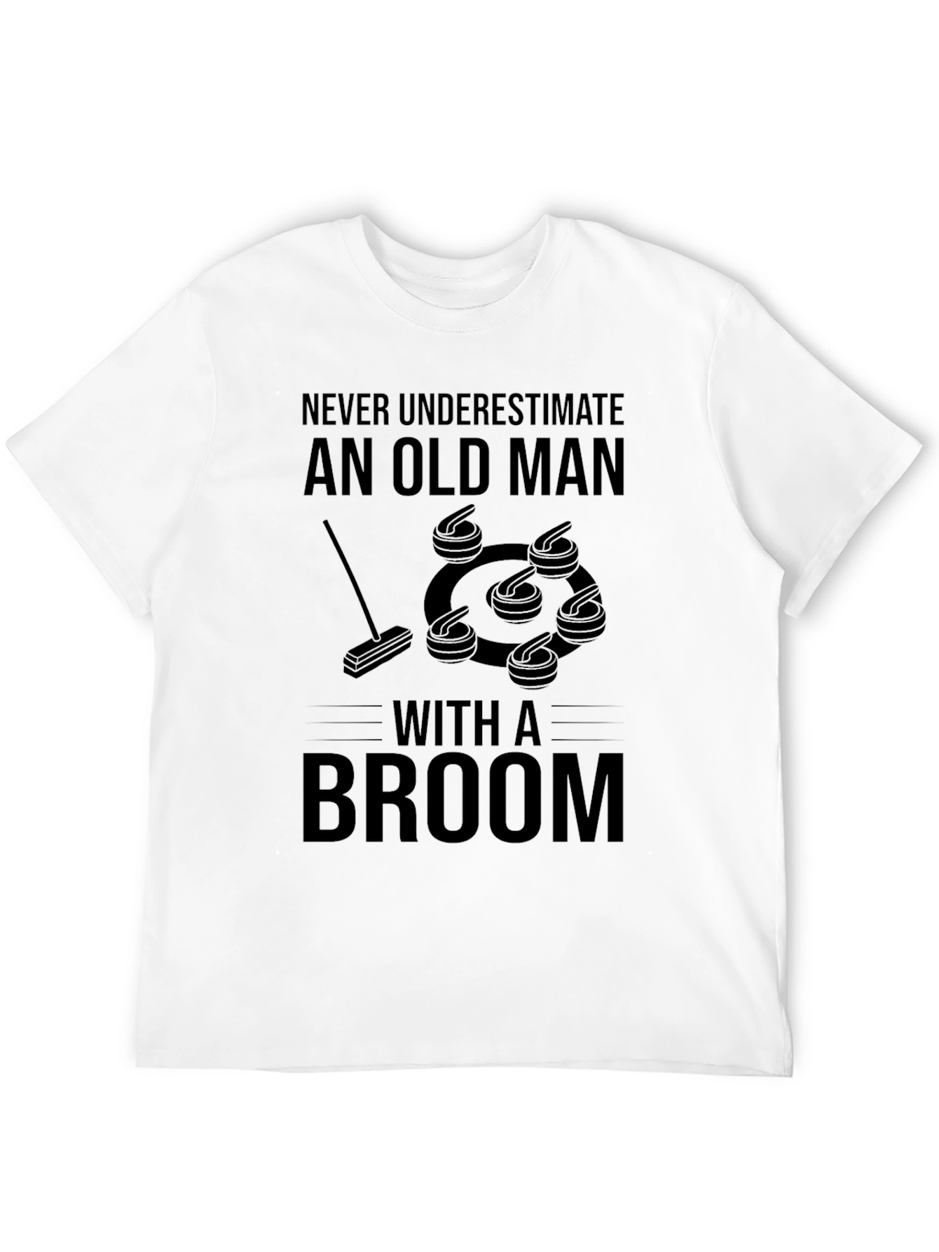 Never Underestimate Old Man with Broom Graphic Tee