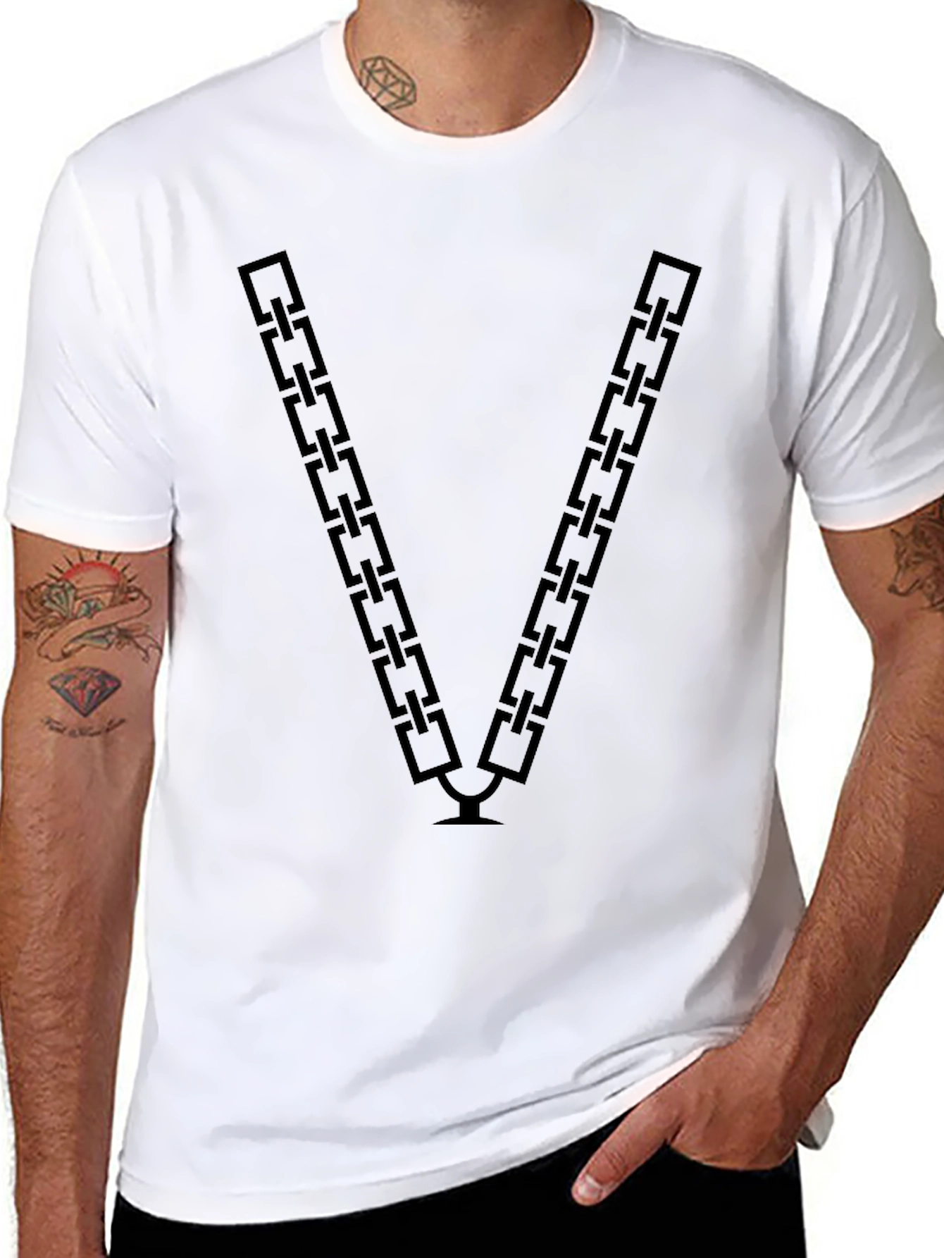 Chain V T-Shirt - Black Graphic Tee