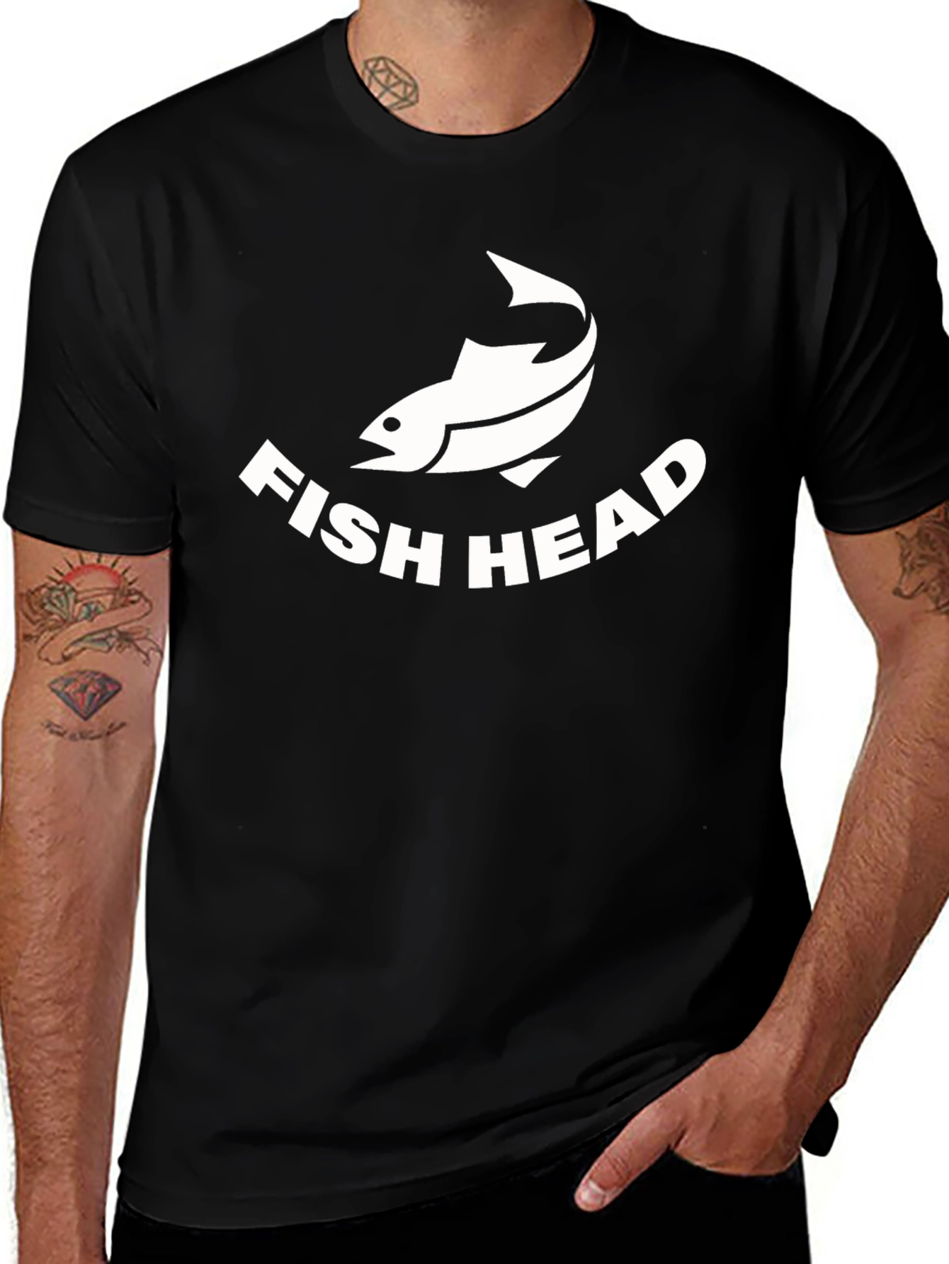 Fish Head Graphic T-Shirt - Black Cotton Tee