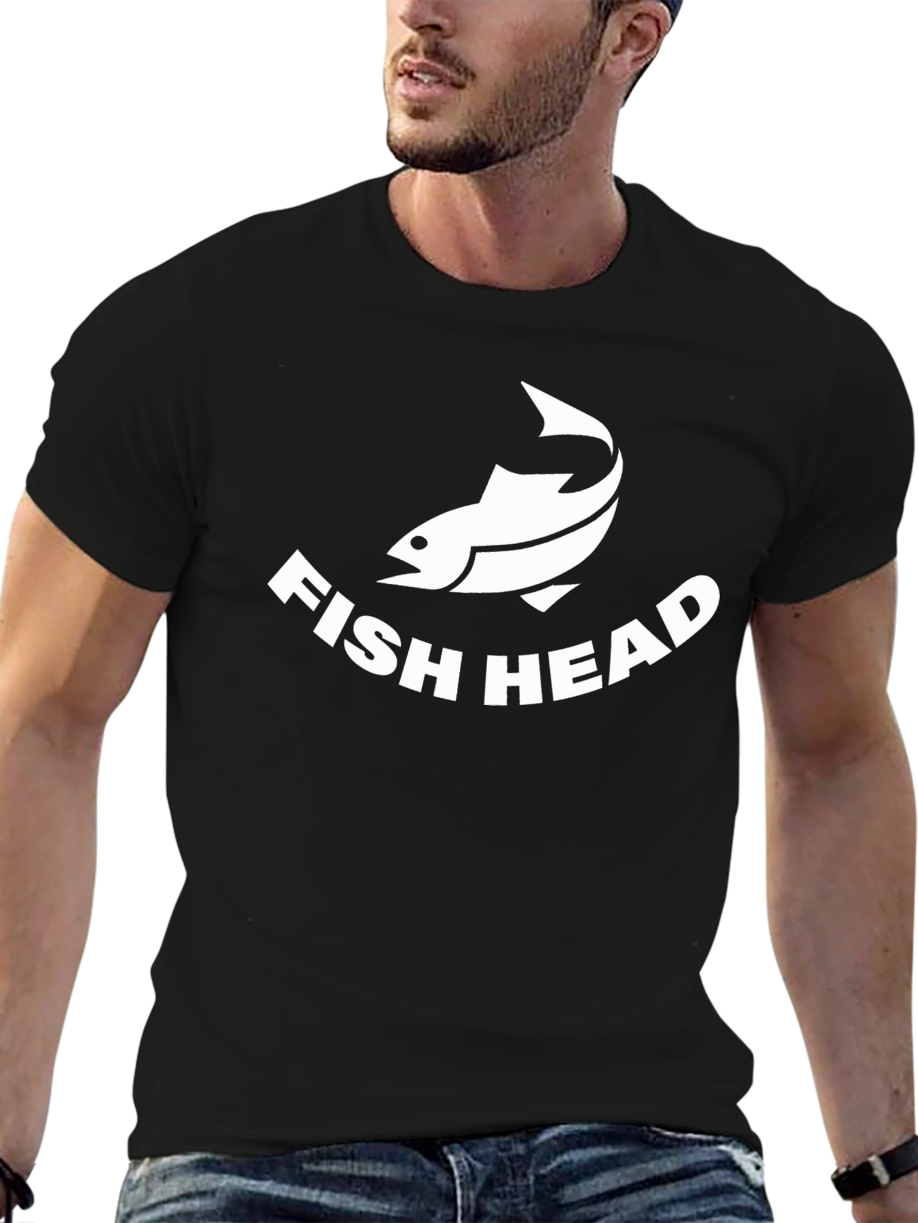 Fish Head Graphic T-Shirt - Black Cotton Tee