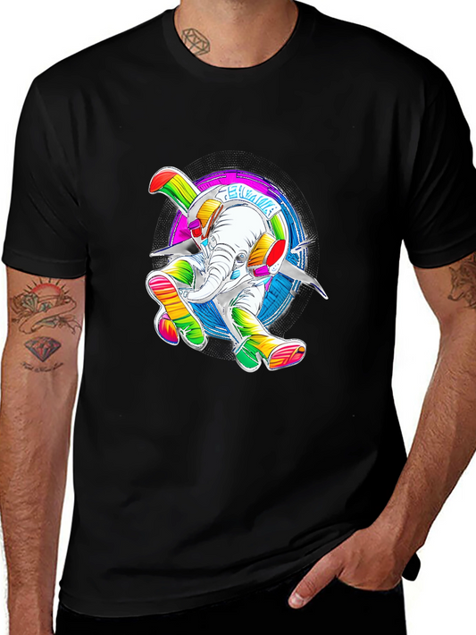 Rainbow Elephant Graphic Tee - Funky T-Shirt