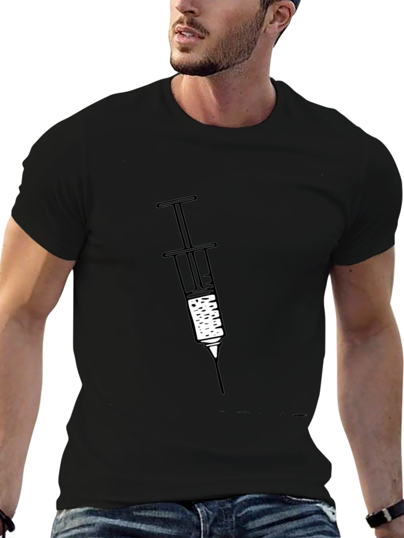 Syringe Graphic Black T-Shirt - Unique Novelty Tee