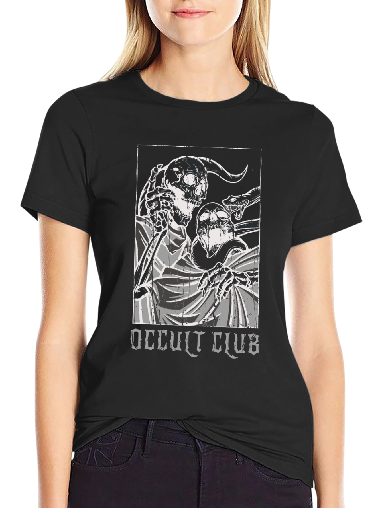 Occult Club Graphic Print Black T-Shirt