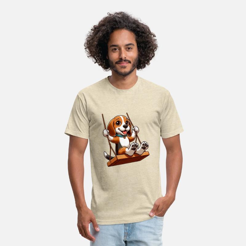 Cheerful Beagle on swing playground dog