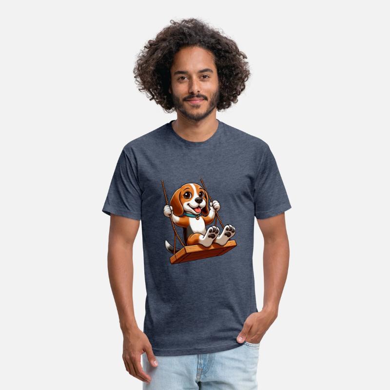 Cheerful Beagle on swing playground dog