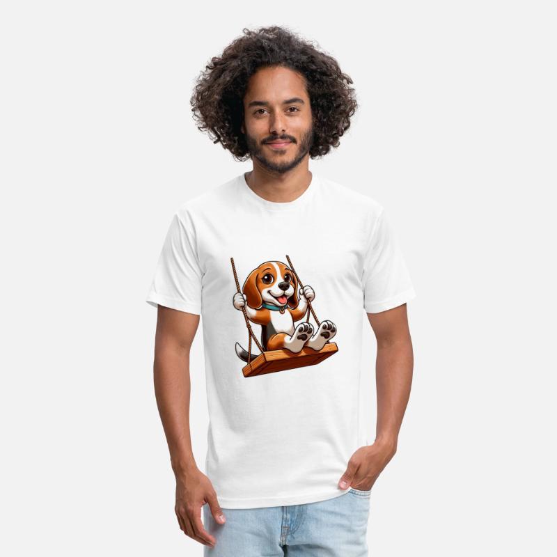 Cheerful Beagle on swing playground dog