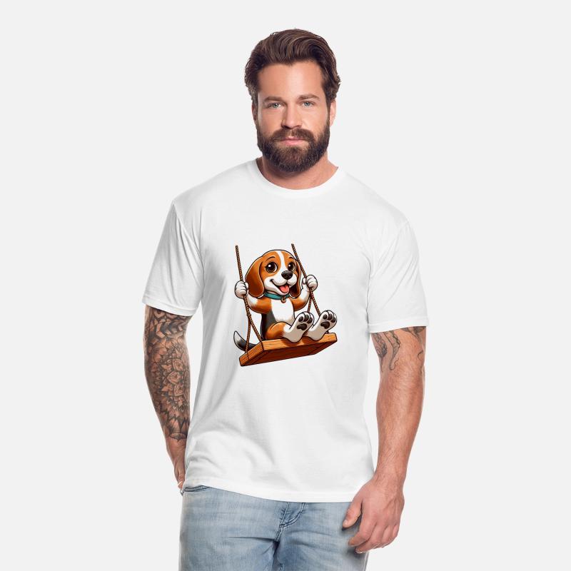 Cheerful Beagle on swing playground dog