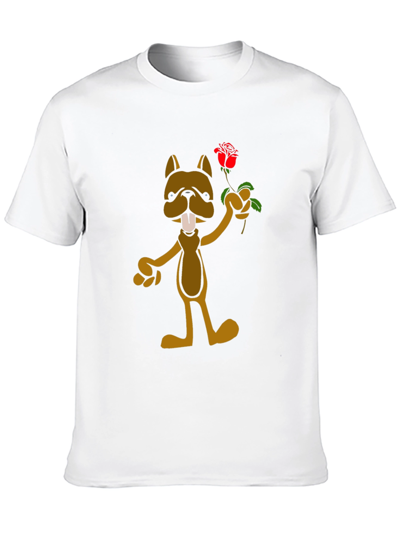 Cartoon Dog with Rose Graphic T-Shirt - Black