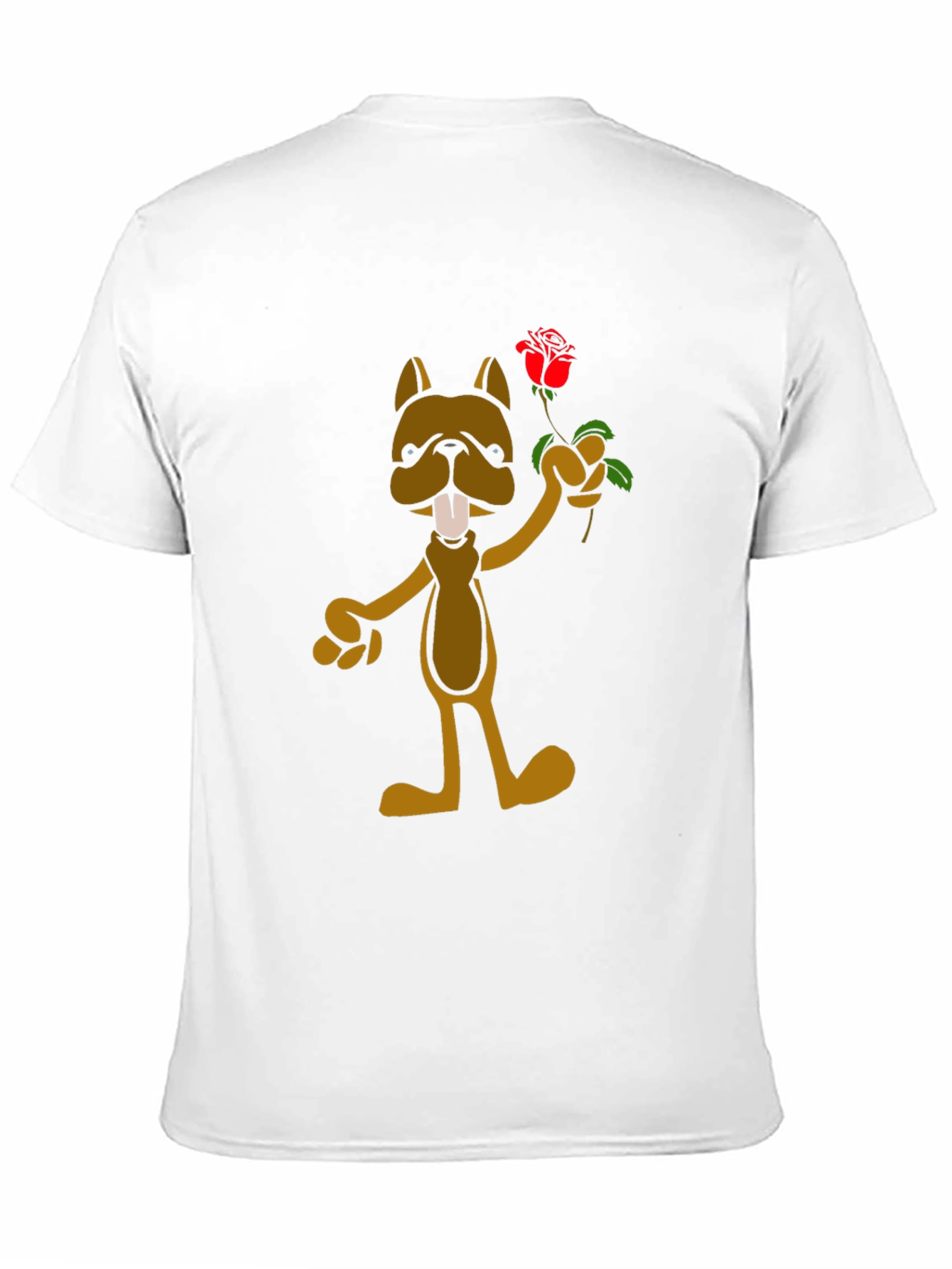 Cartoon Dog with Rose Graphic T-Shirt - Black