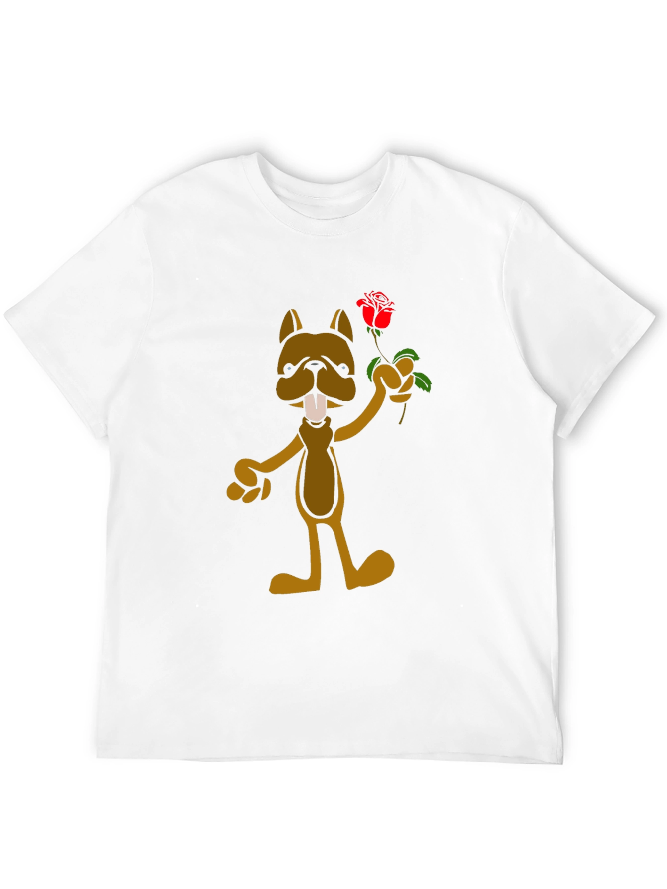 Cartoon Dog with Rose Graphic T-Shirt - Black