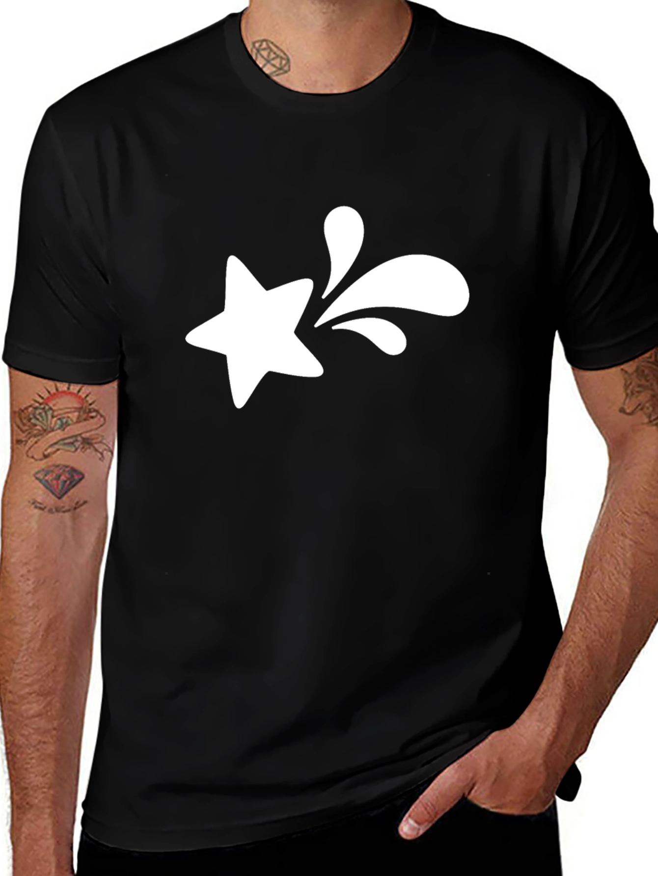 Star Splash Graphic Tee - Black Cotton T-Shirt
