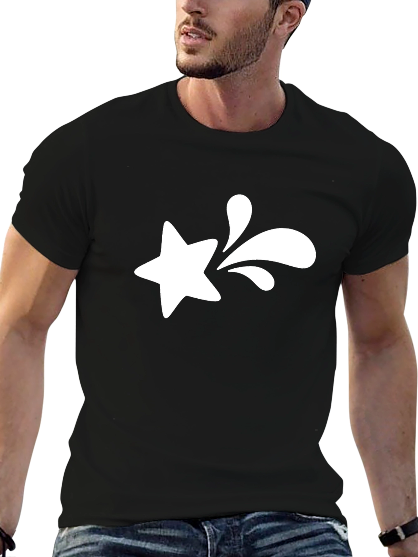 Star Splash Graphic Tee - Black Cotton T-Shirt