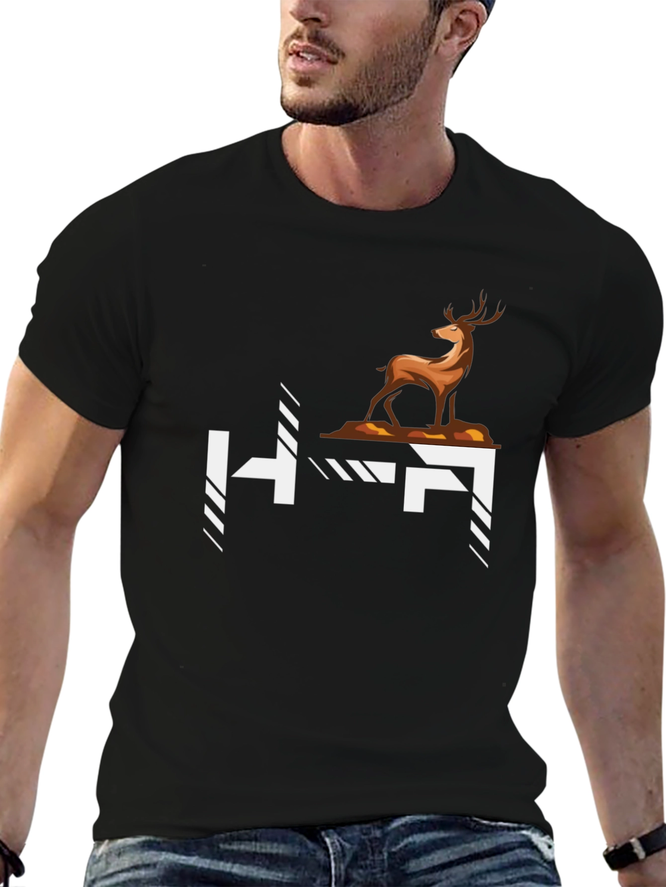 Deer Graphic Tee - Stylish Black Cotton T-Shirt