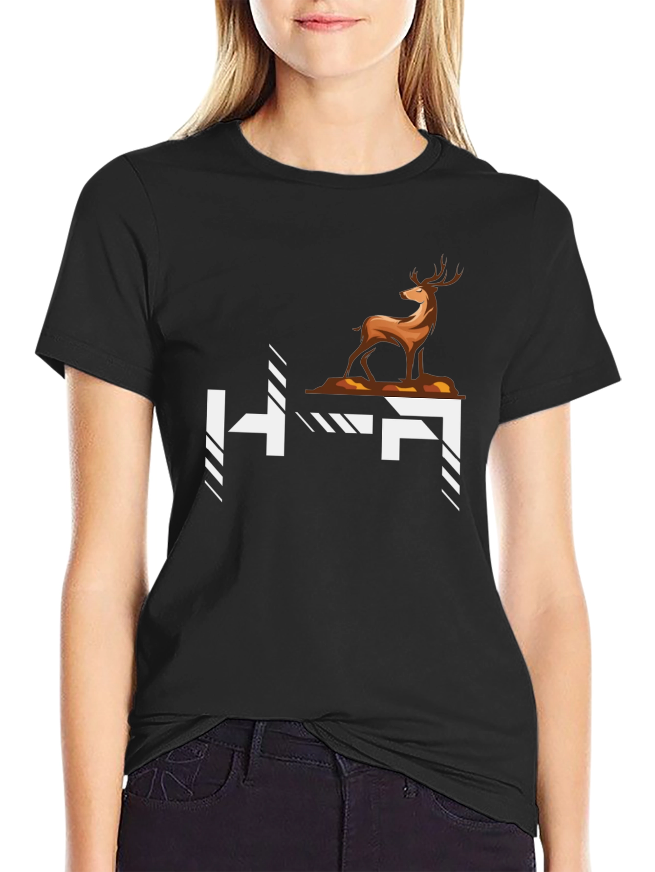 Deer Graphic Tee - Stylish Black Cotton T-Shirt