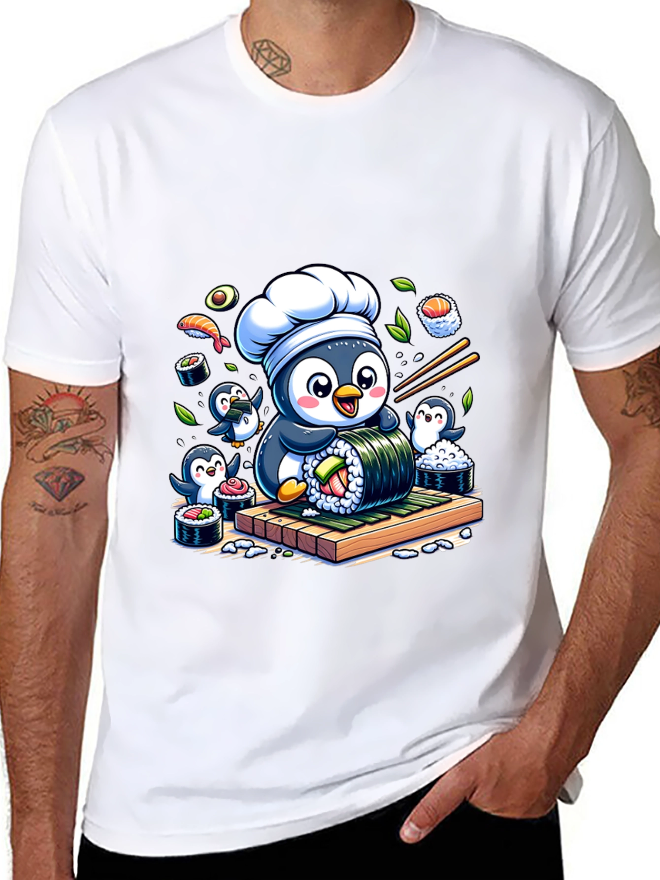 Sushi Chef Penguin T-Shirt - Cute Foodie Tee