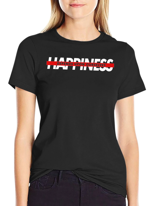 Happiness Depends Black T-Shirt - Motivational Text