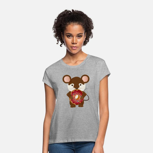 cute brown mouse with delicious donut