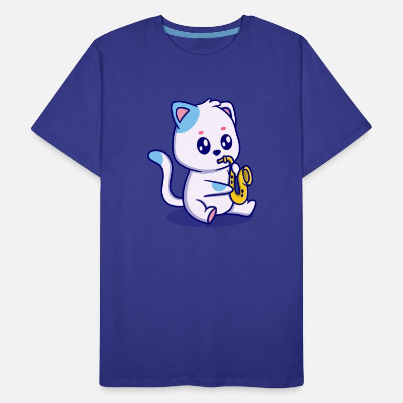 cute cat with trumpet cartoon icon illustration