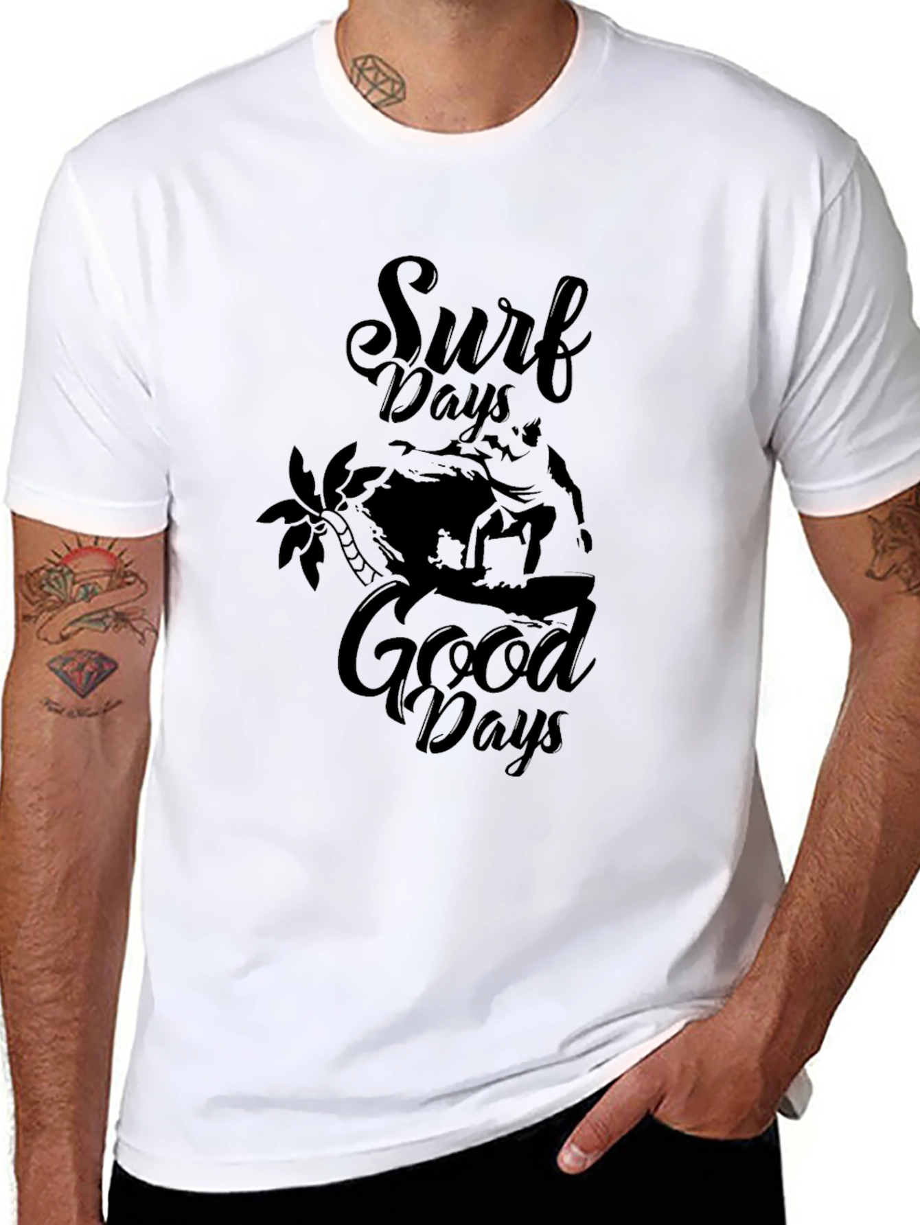 Surf Days Good Days Mens Black Graphic Tee