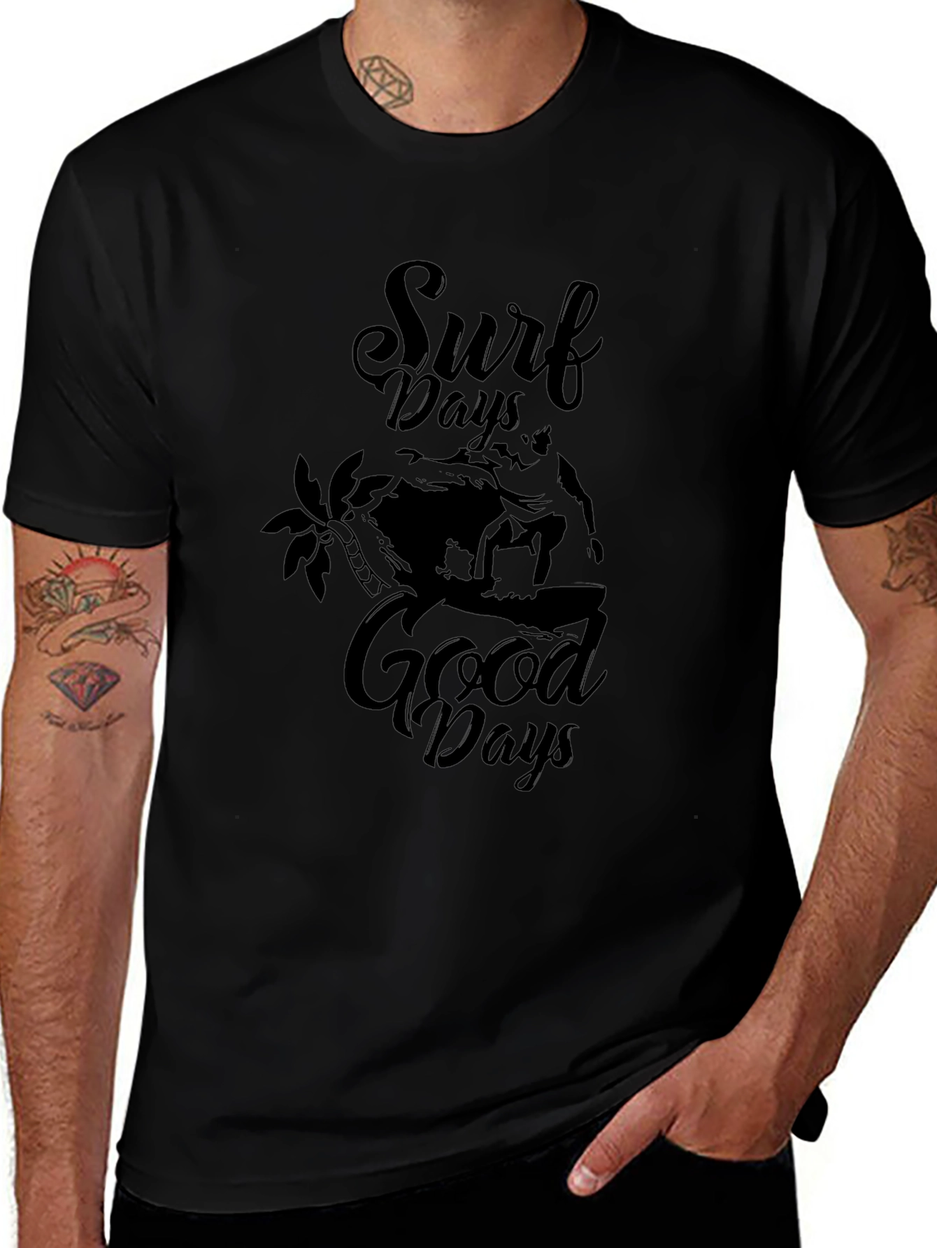 Surf Days Good Days Mens Black Graphic Tee