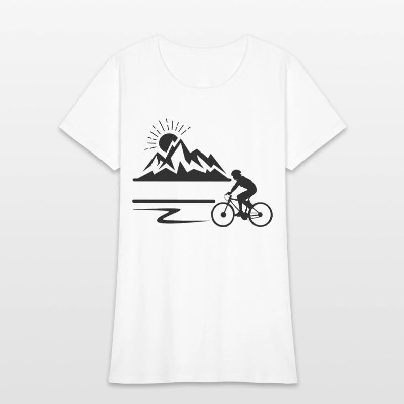 Cyclist with mountains banner