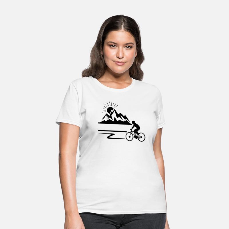 Cyclist with mountains banner