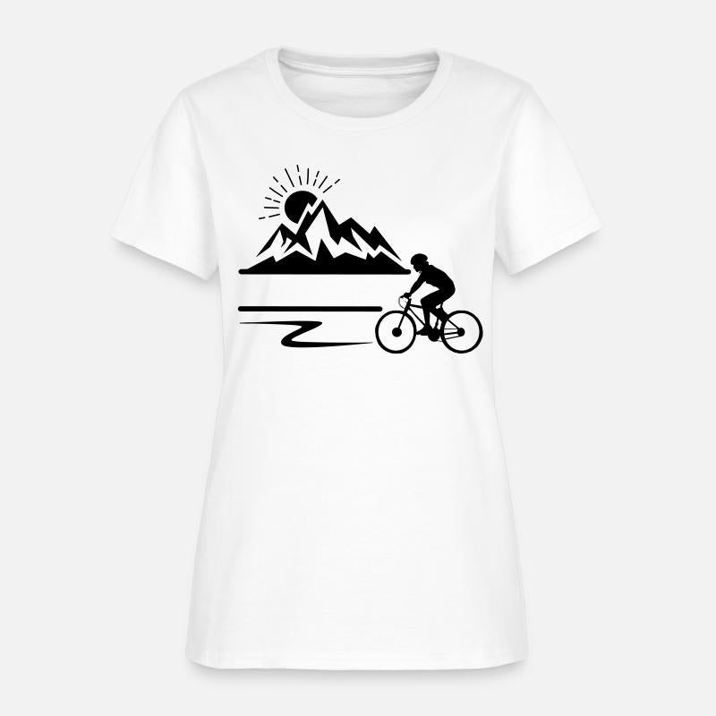 Cyclist with mountains banner