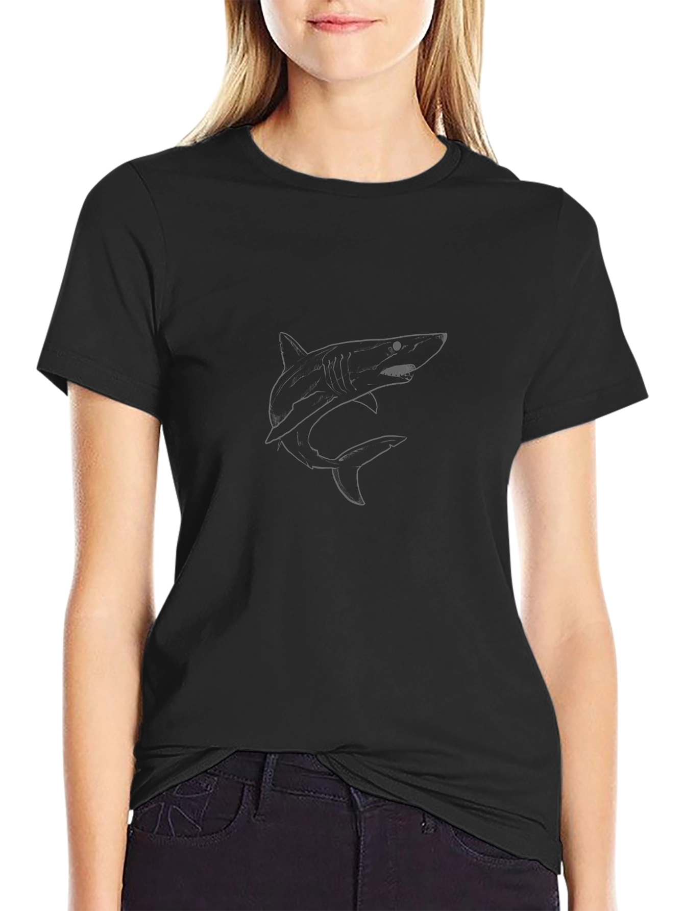Shark Graphic Print Black T-Shirt