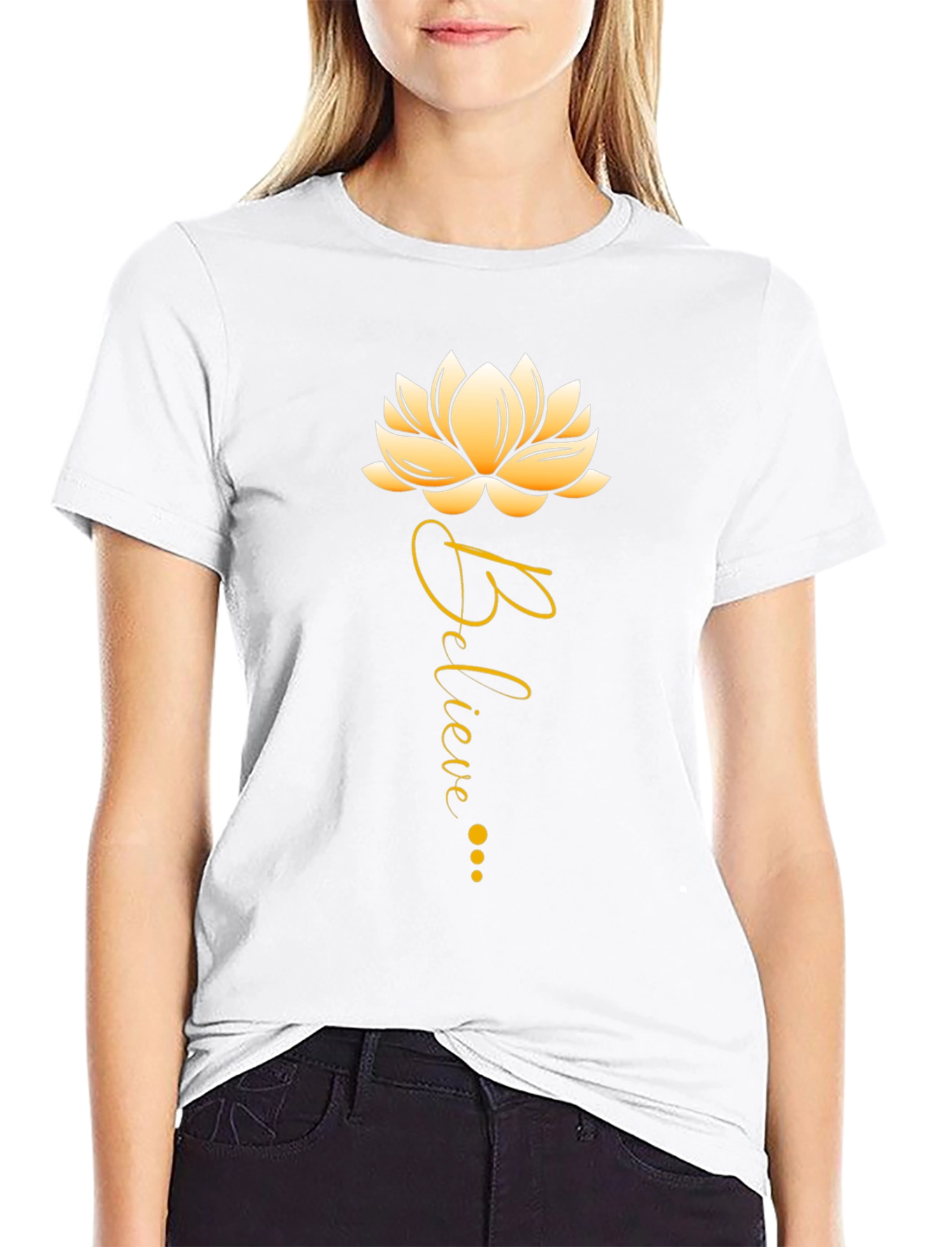 Believe Lotus Graphic Black T-Shirt