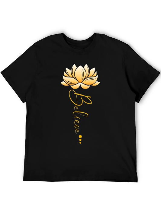 Believe Lotus Graphic Black T-Shirt