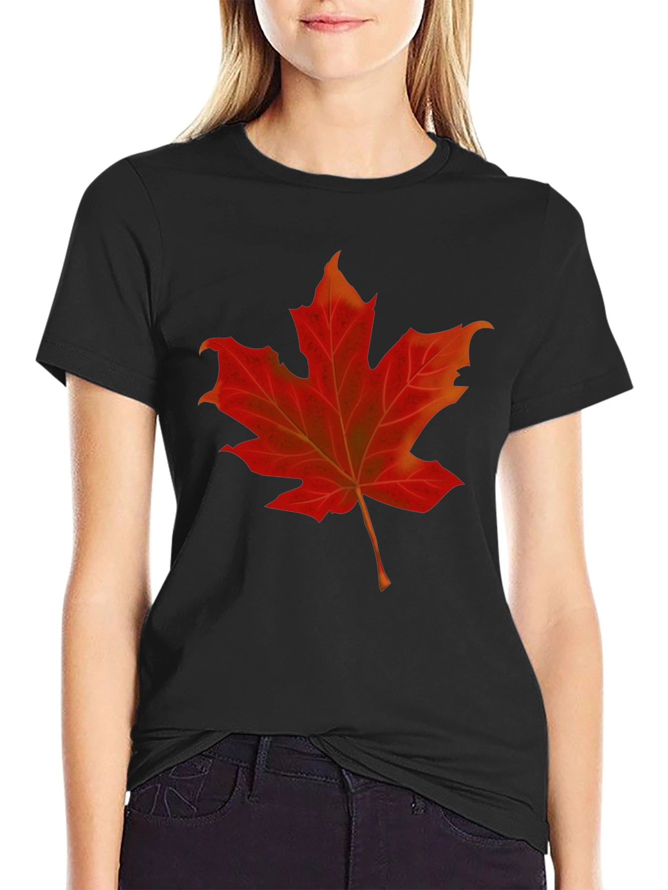 Maple Leaf Graphic Tee - Black Cotton Shirt