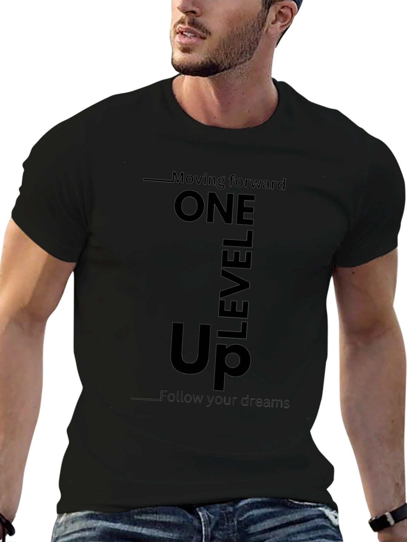One Level Up Graphic Tee - Black Casual T-Shirt