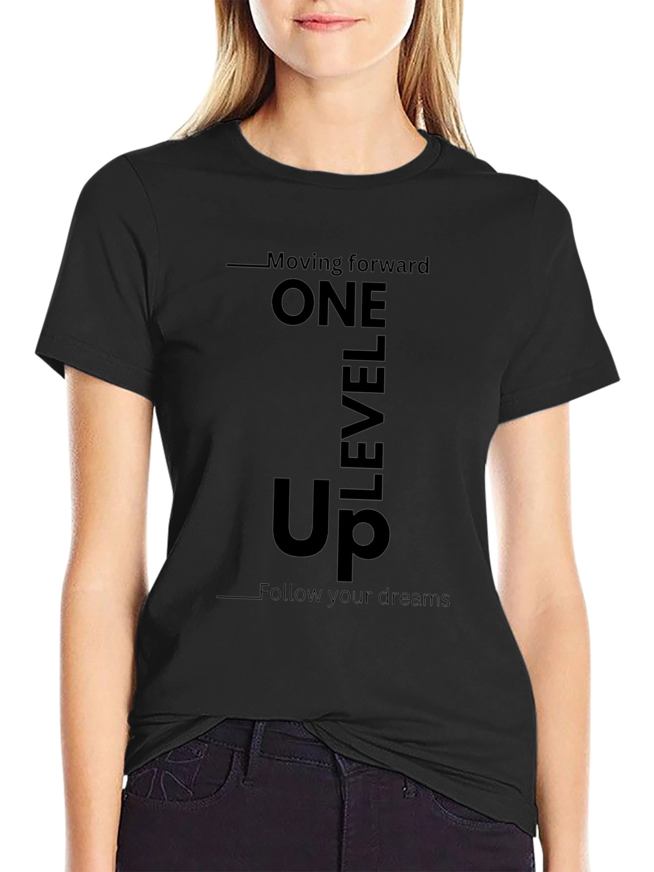 One Level Up Graphic Tee - Black Casual T-Shirt